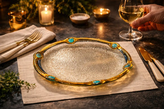 Fused glass dinner plate on elegant evening table
