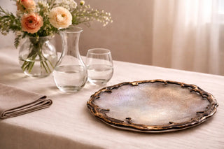 Fused glass plate with blown glass table setting