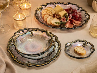 Obsidian Veil fused glass dinnerware collection