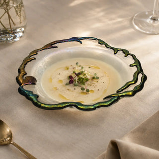 Handmade glass soup plate for pasta and dishes with sauce